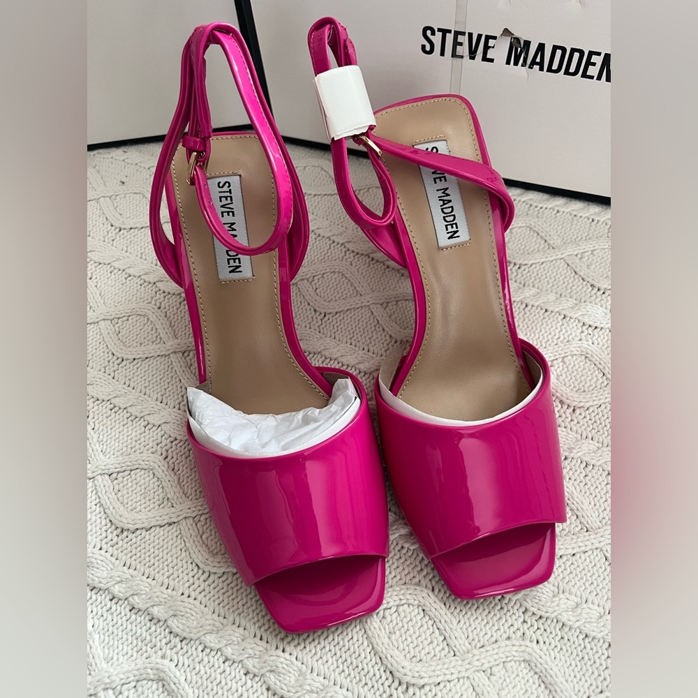 Steve Madden Pink Patent Leather “leesha”Women's Adjustable Heels Various Sizes - Picture 13 of 14